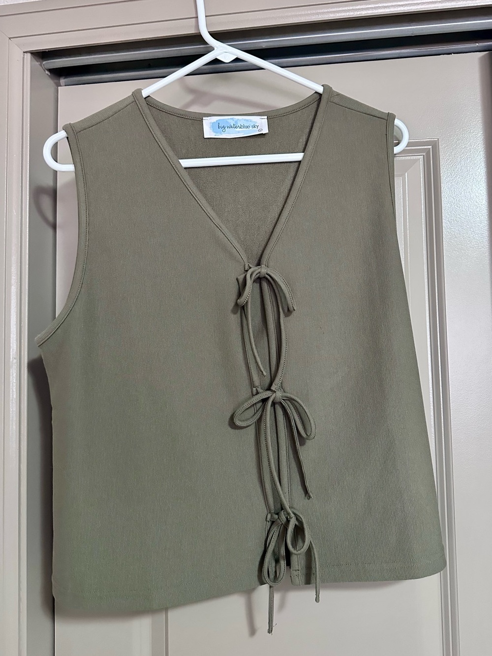 Tie-Front Sleeveless Tank in Olive